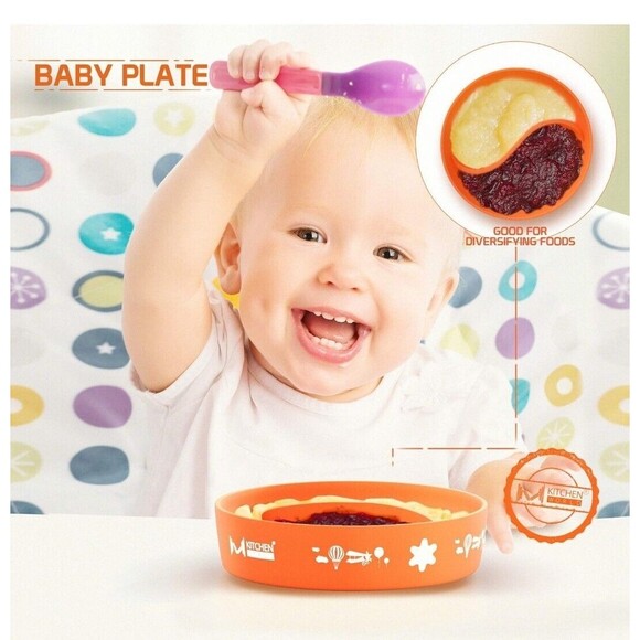 Baby Bowl & Divided Plate with Stay Put Extra Suction - Orange - Picture 5 of 9